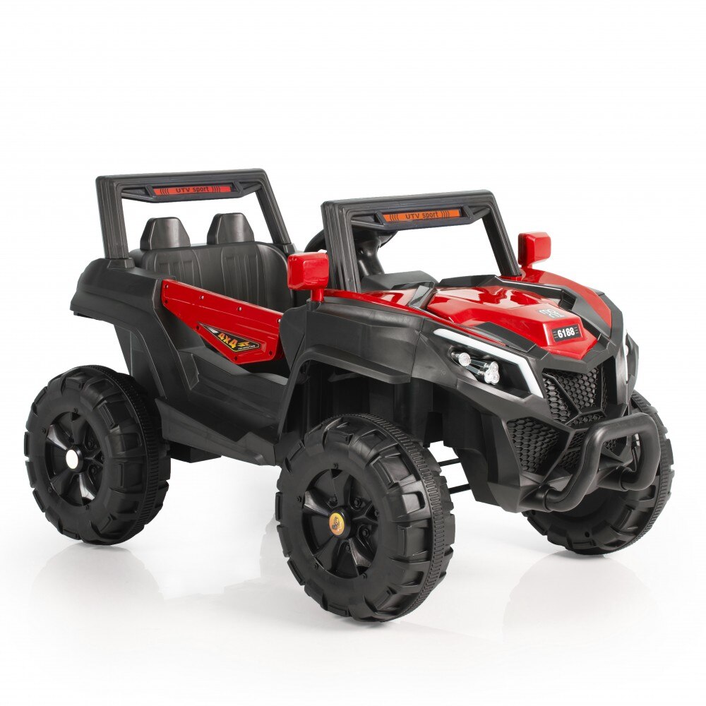 ATV BO Atlanta, 3 viteze, radiocomandat, doua motoare, baterie 7Ah, lumini faruri si stopuri, functii USB, MP3, rosu