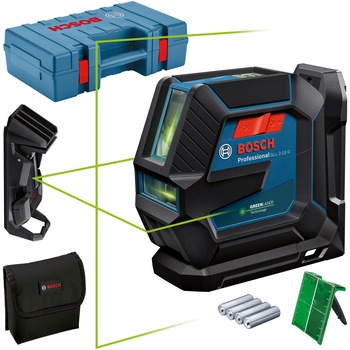 Nivela laser cu linii Bosch Professional 0601063W01, 15 m domeniu maxim lucru, ± 0.3 mm/m precizie lucru, ± 4° domeniu autonivelare, IP 64, suport universal LB 10, placuta vizare laser, husa, 4 baterii AA, stativ constructii BT 150 Professional Nivela laser cu linii Bosch Professional 0601063W01, 15 m domeniu maxim lucru, ± 0.3 mm/m precizie lucru, ± 4° domeniu autonivelare, IP 64, suport universal LB 10, placuta vizare laser, husa, 4 baterii AA, stativ constructii BT 150 Professional