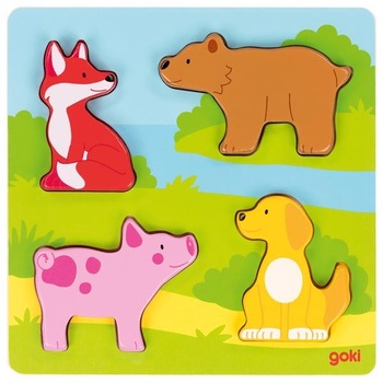 Puzzle, 5 piese, cu texturi, animale, set tactil, si indemanare, pentru bebelusi, 7toys Puzzle, 5 piese, cu texturi, animale, set tactil, si indemanare, pentru bebelusi, 7toys