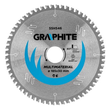 Disc circular vidia, multimaterial, 60 dinti, 185x30 mm, Graphite Disc circular vidia, multimaterial, 60 dinti, 185x30 mm, Graphite