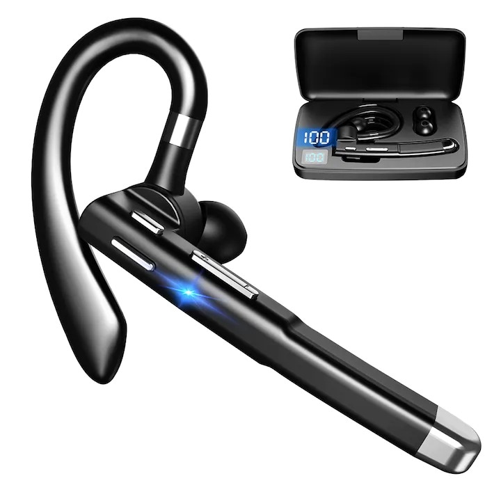 Casca Wireless LUMAUDiO® Action, Bluetooth 5.1, Autonomie 56 de Ore, Microfon HD, cu Cutie de Incarcare, Compatibilitate Universala, Negru