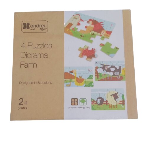 Puzzle din lemn Ferma - 4 puzzle-uri tip diorama Verde