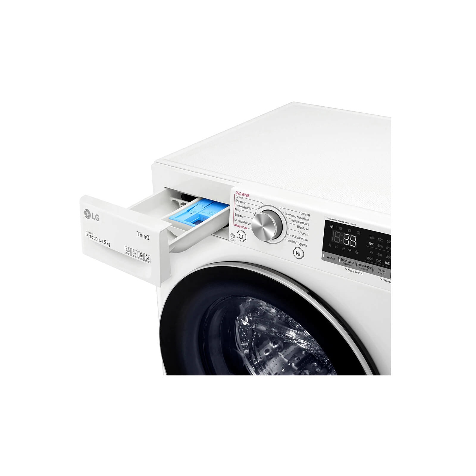 Masina de spalat rufe LG F4WV709S1E, Tehnologia AI DD™, TurboWash 360™, Steam, SmartThinQ™, 9 kg, Clasa A, 1400 rpm, Alba