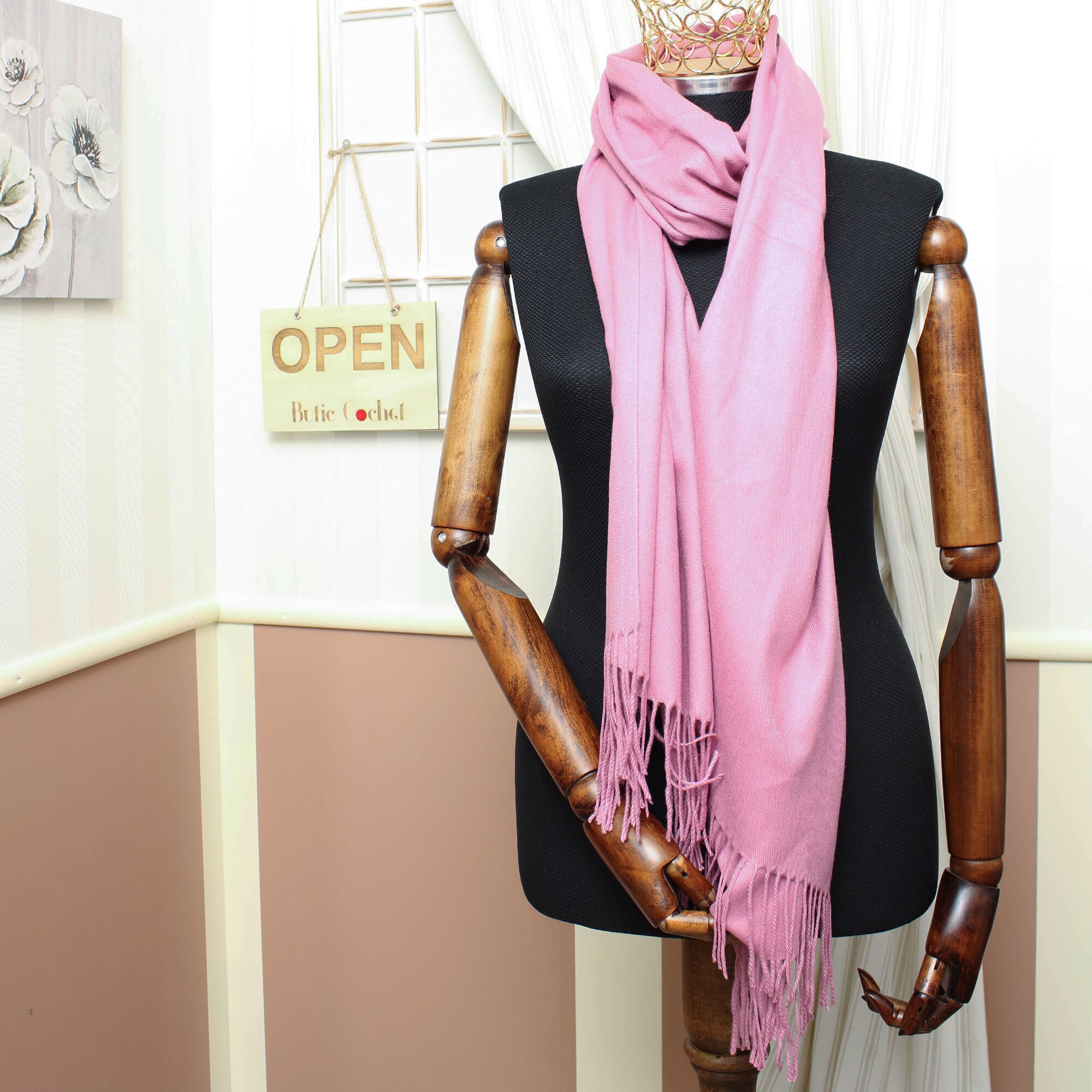 Esarfa de dama, 100% casmir, Roz, 190 x 70 cm - ES743 - eMAG.ro
