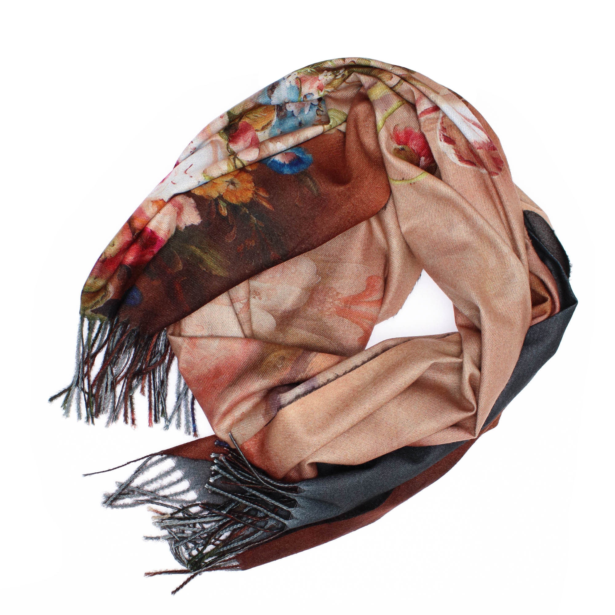 Esarfa de dama, 100% casmir, cu doua fete, imprimeu floral multicolor,180 x 70 cm - ES720