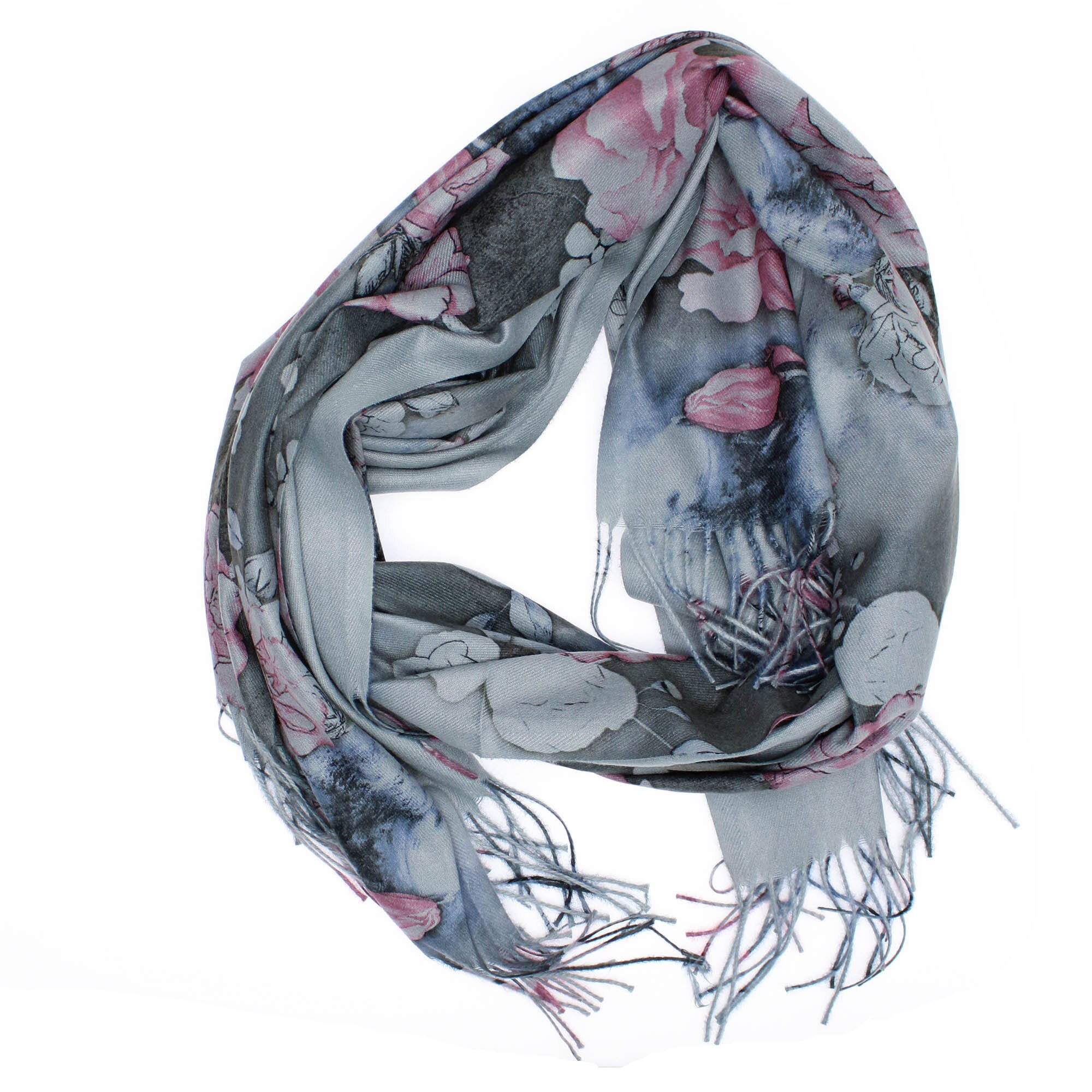 Esarfa de dama, 100% casmir, Gri cu trandafiri, 190 x 70 cm - ES730