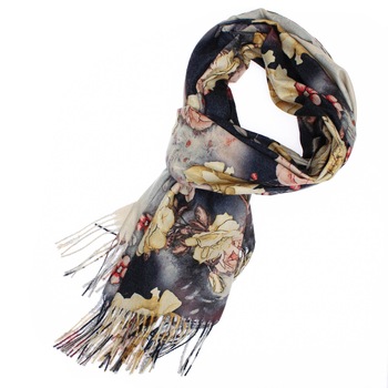 Esarfa de dama, 100% casmir, Bleumarin cu trandafiri, 190 x 70 cm - ES732 Esarfa de dama, 100% casmir, Bleumarin cu trandafiri, 190 x 70 cm - ES732