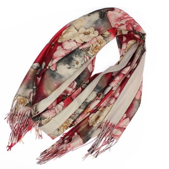 Esarfa de dama, 100% casmir, Rosu cu trandafiri, 190 x 70 cm - ES731 Esarfa de dama, 100% casmir, Rosu cu trandafiri, 190 x 70 cm - ES731