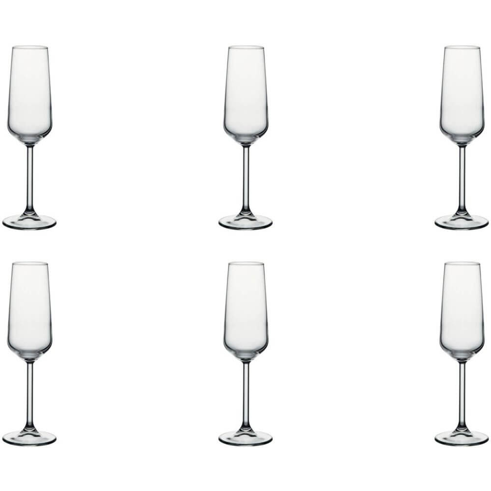 Set 6 Pahare din Sticla Incolora Pasabache Allegra, 195 ml, 226 mm, Pentru Sampanie, Cu Picior