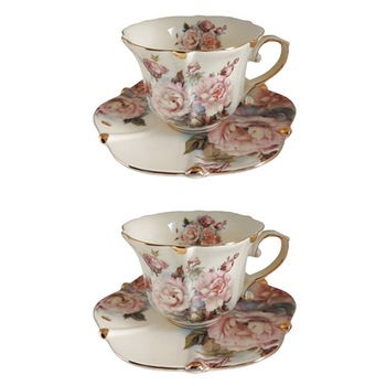 Set 2 cesti cu farfurii Paulette 180ml, Portelan, Vintage Set 2 cesti cu farfurii Paulette 180ml, Portelan, Vintage