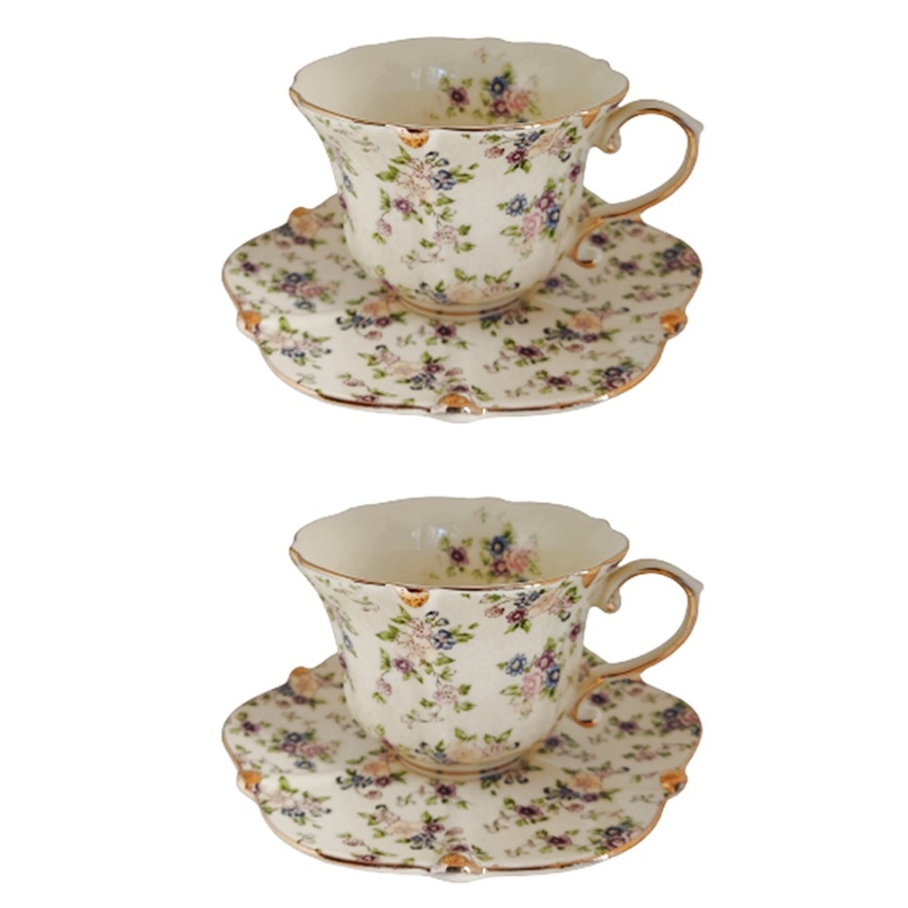 Set 2 cesti cu farfurii Bernadette 180ml, Portelan, Vintage