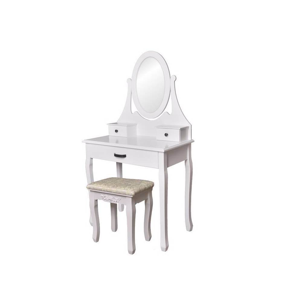 Masa de Toaleta cu Sertar Bigshot BSHY013W, Oglinda si Taburet, Dimensiune 136 x 75 x 40 cm, Alba