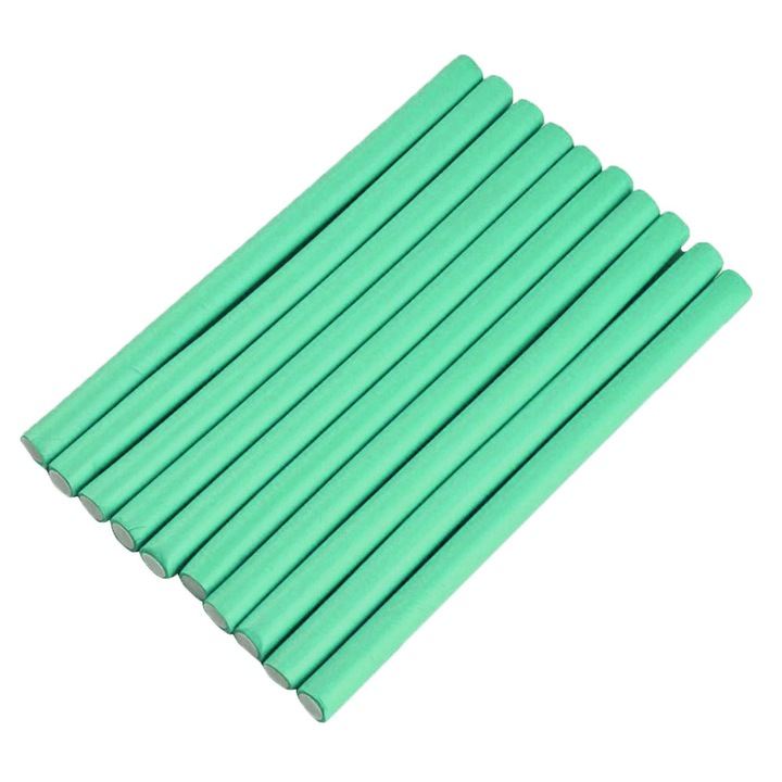 Set 10 Bigudiuri SIKS® aplicare pe parul umed/uscat, flexibile, numarul 2, culoarea turcoaz