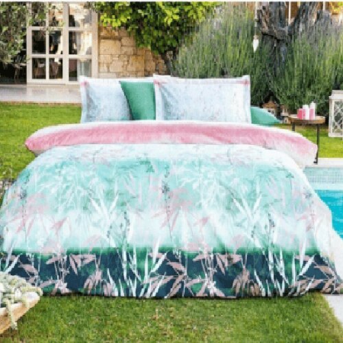 Set Lenjerie de Pat Ranforce Reeds Verde, Dubla, 240x260cm, 4 piese