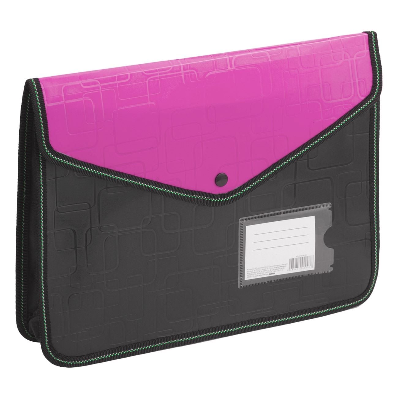 Mapa Zola®din plastic, cu un singur compartiment, inchidere cu capsa, negru cu roz, 33.5x25.5