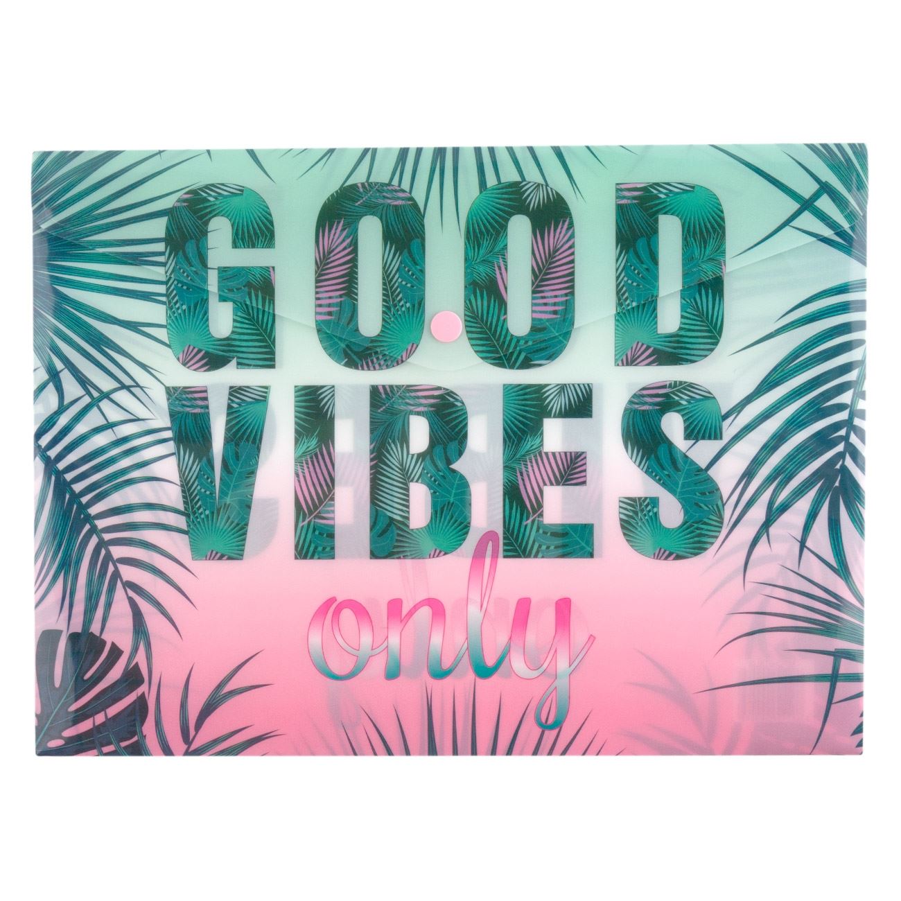 Mapa Zola®din plastic, model cu GOOD VIBES, inchidere cu capsa, 33x24 cm