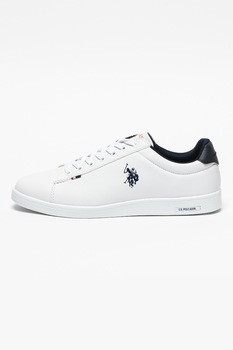 U.S. Polo Assn., Pantofi sport din piele ecologica Franco, Alb/Bleumarin U.S. Polo Assn., Pantofi sport din piele ecologica Franco, Alb/Bleumarin