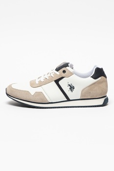 U.S. Polo Assn., Pantofi sport din piele intoarsa si piele ecologica Mect, Alb/grej/bleumarin inchis U.S. Polo Assn., Pantofi sport din piele intoarsa si piele ecologica Mect, Alb/grej/bleumarin inchis