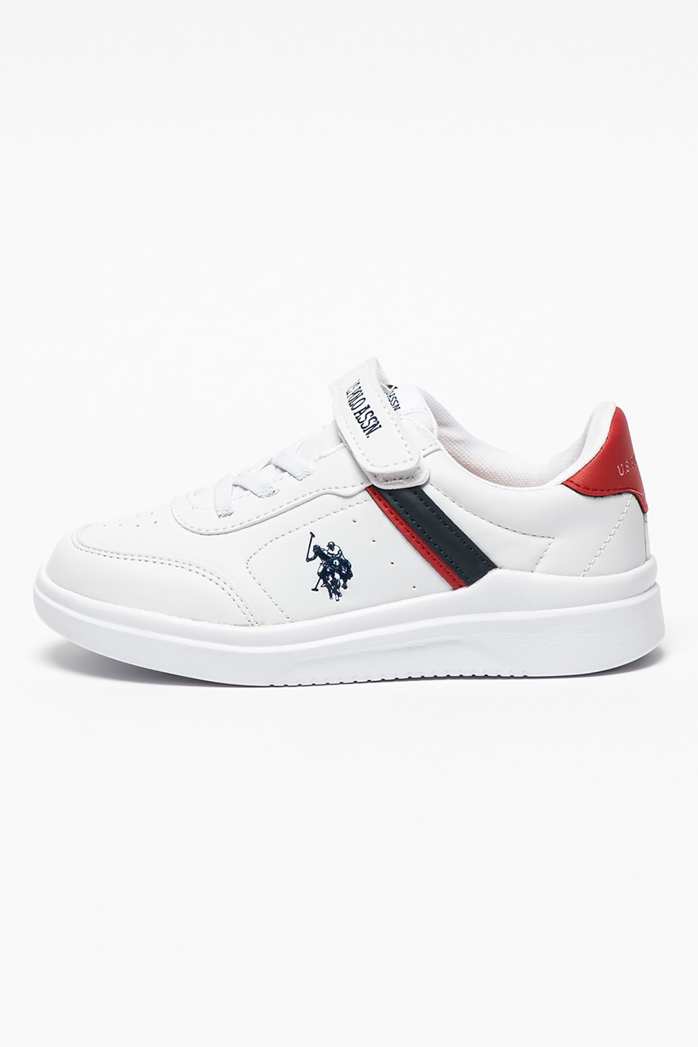 U.S. Polo Assn., Pantofi sport din piele ecologica Berkeley, Alb/Rosu/Bleumarin