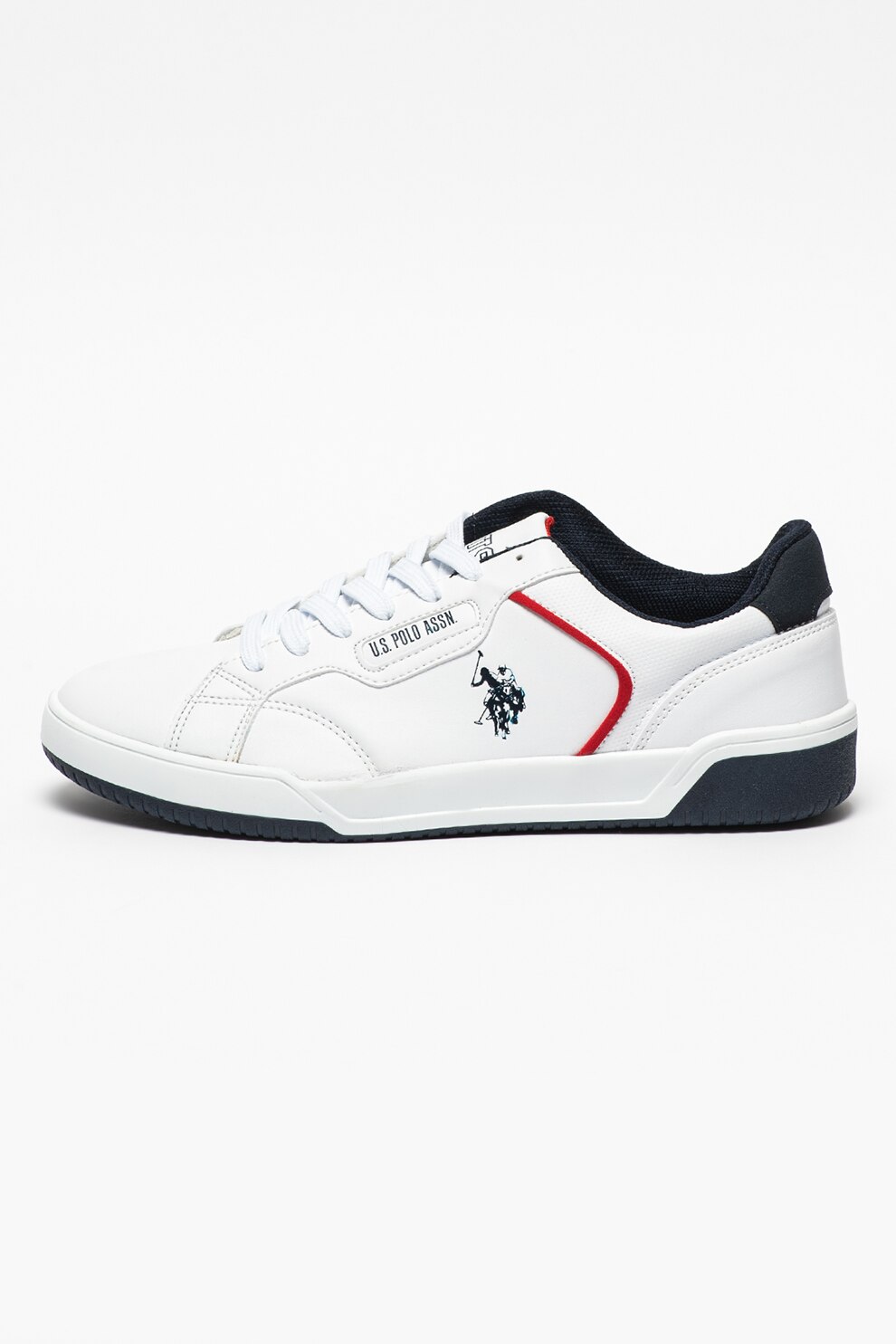U.S. Polo Assn., Pantofi sport din piele ecologica Palnck, Alb/Bleumarin/Rosu