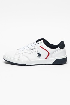 U.S. Polo Assn., Pantofi sport din piele ecologica Palnck, Alb/Bleumarin/Rosu U.S. Polo Assn., Pantofi sport din piele ecologica Palnck, Alb/Bleumarin/Rosu
