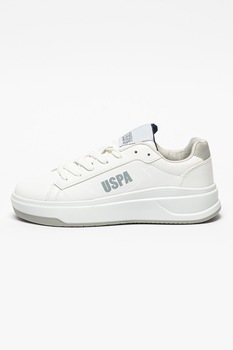 U.S. Polo Assn., Pantofi sport din piele ecologica Sandra, Alb/Gri cenusa U.S. Polo Assn., Pantofi sport din piele ecologica Sandra, Alb/Gri cenusa