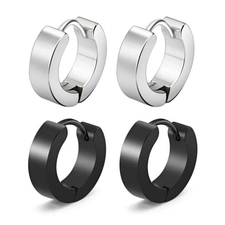 Set 2 perechi cercei din Inox, unisex Nevermore, argintiu si negru