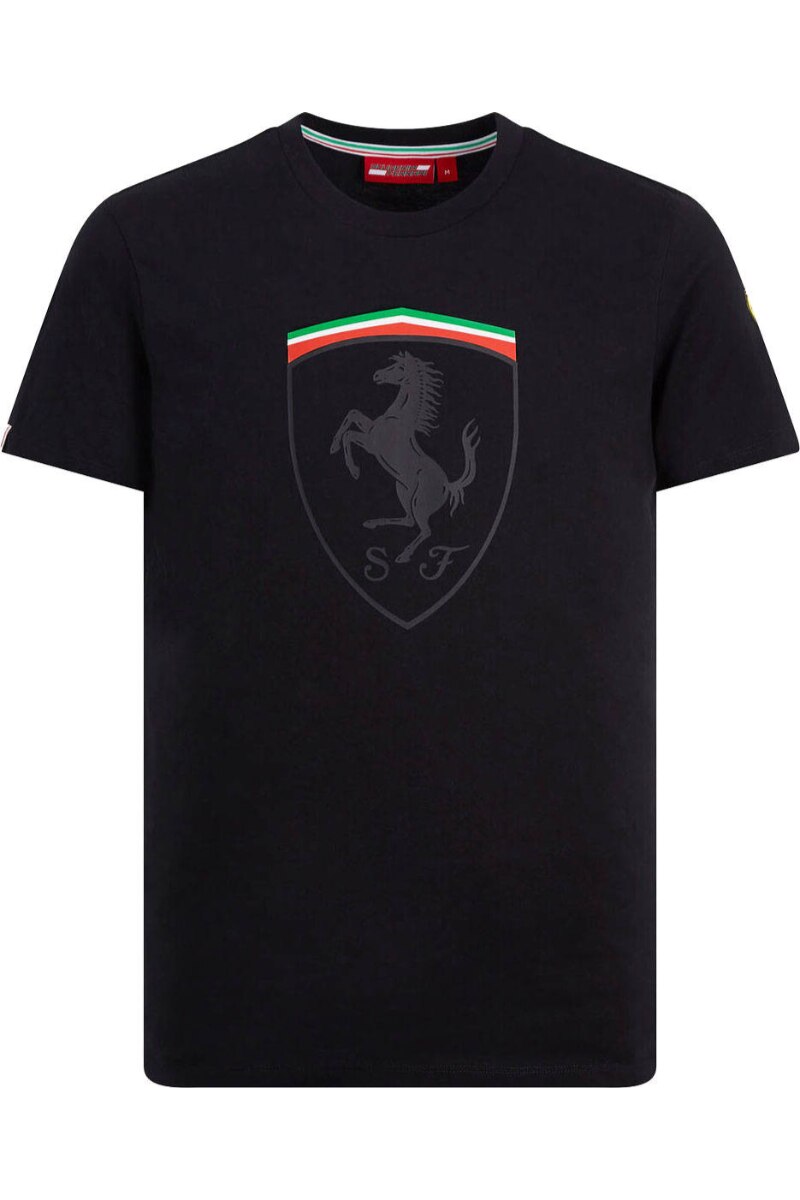 Tricou Scuderia Ferrari Mono Shield negru, 100% bumbac, Negru