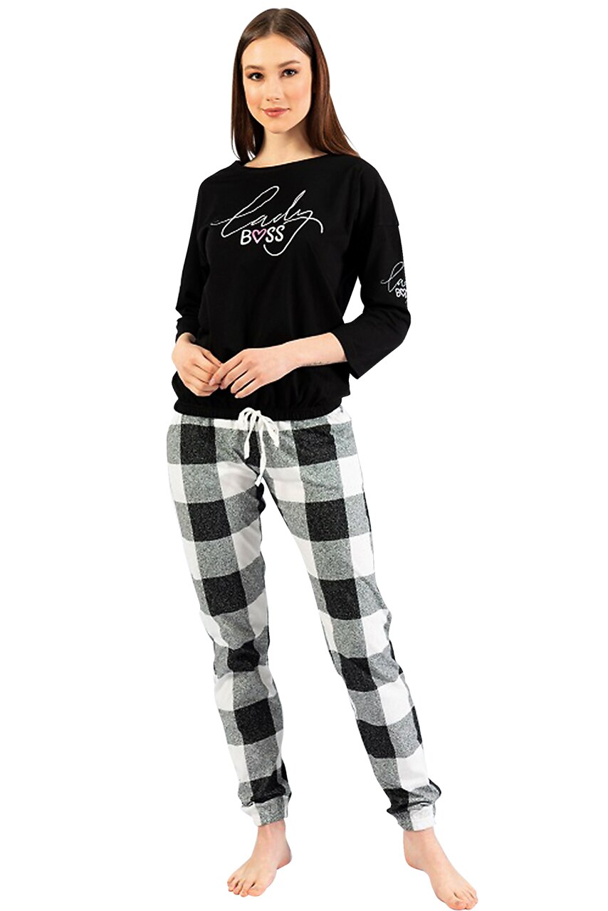Pijama Dama, Vienetta, Model 'Lady Boss', Culoare Negru