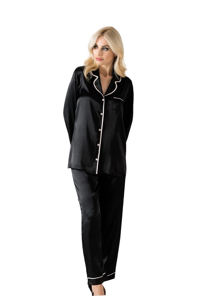 Pijamale dama, satin, Vienetta Sateen, Rose Black