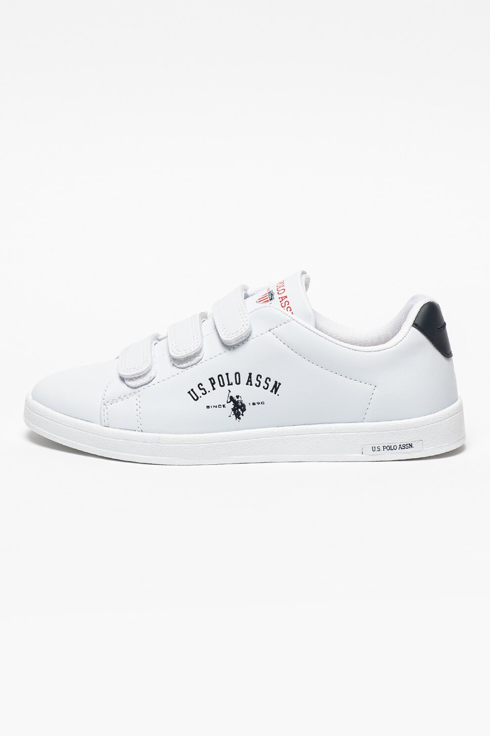U.S. Polo Assn., Pantofi sport de piele ecologica cu velcro Singer, Alb/Bleumarin