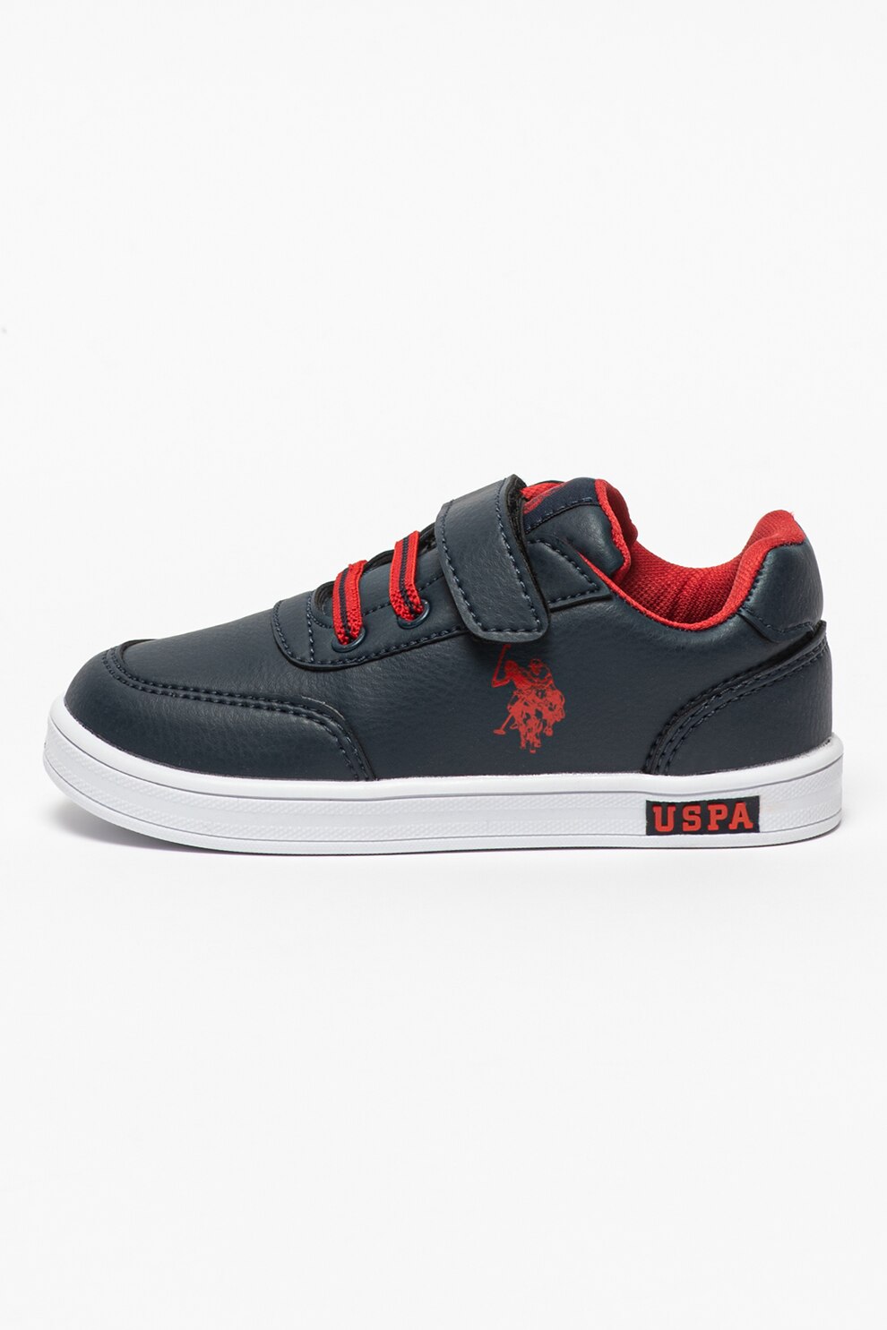 U.S. Polo Assn., Pantofi sport de piele ecologica Cameron, Bleumarin/Rosu
