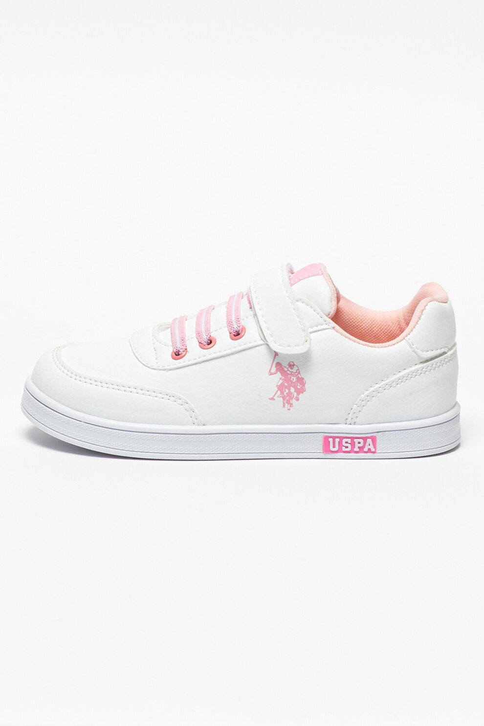 U.S. Polo Assn., Pantofi sport de piele ecologica Cameron, Alb/Roz