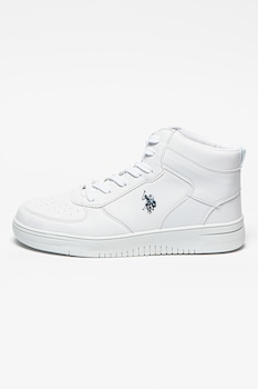 U.S. Polo Assn., Pantofi sport inalti din piele ecologica Aristo, Alb optic U.S. Polo Assn., Pantofi sport inalti din piele ecologica Aristo, Alb optic