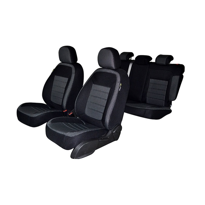 Специален комплект калъфи за кола Dacia Lodgy 7 места, 2013-2019, Текстил, 16 части, Smartic®, черен