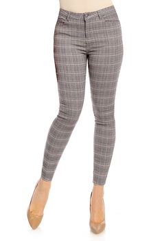 Pantaloni lungi mulati cu model in carouri, Gri Pantaloni lungi mulati cu model in carouri, Gri