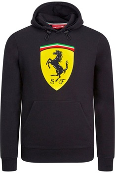 Hanorac Scuderia Ferrari negru cu gluga, XXL, 80% bumbac Hanorac Scuderia Ferrari negru cu gluga, XXL, 80% bumbac