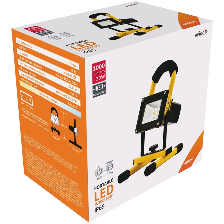 Reflector LED Avide Baterie 20W NW 4000K