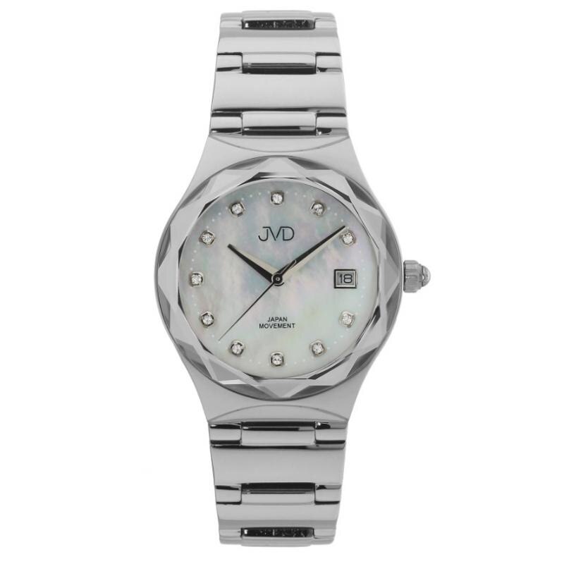 Ceas de dama JVD JC033.1, Indici de Cristal, Argintiu