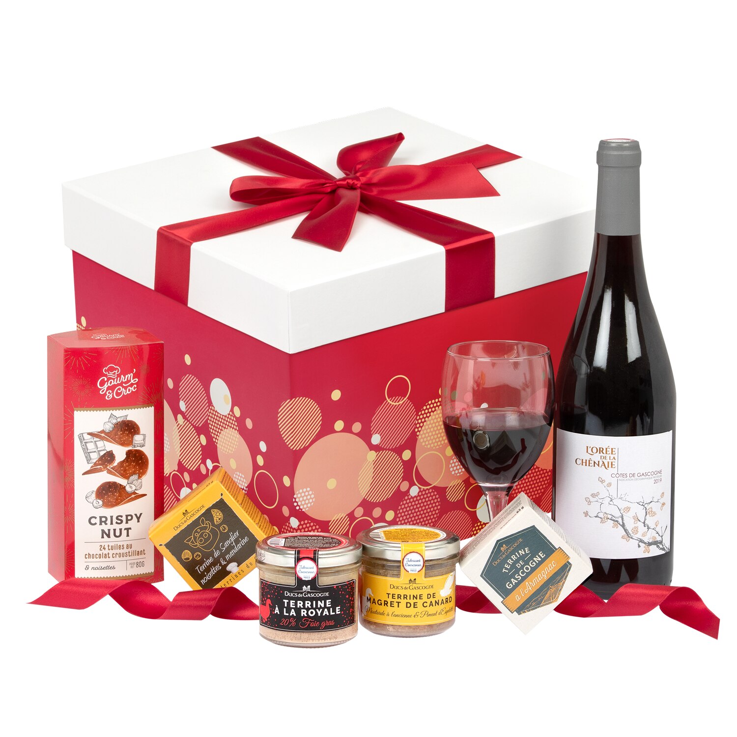 Cos cadou Bulles de Saveurs cu terine, vin si dulciuri pentru Sarbatori, Ducs de Gascogne, 6 produse