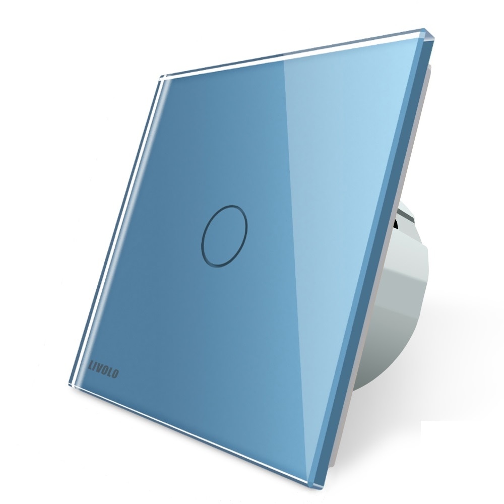 Intrerupator simplu cu revenire contact uscat Livolo cu touch din sticla, Albastru