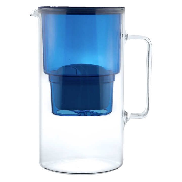 Стъклена филтърна чаша Wessper AquaMax Crystalline 2.5L с филтър, синя