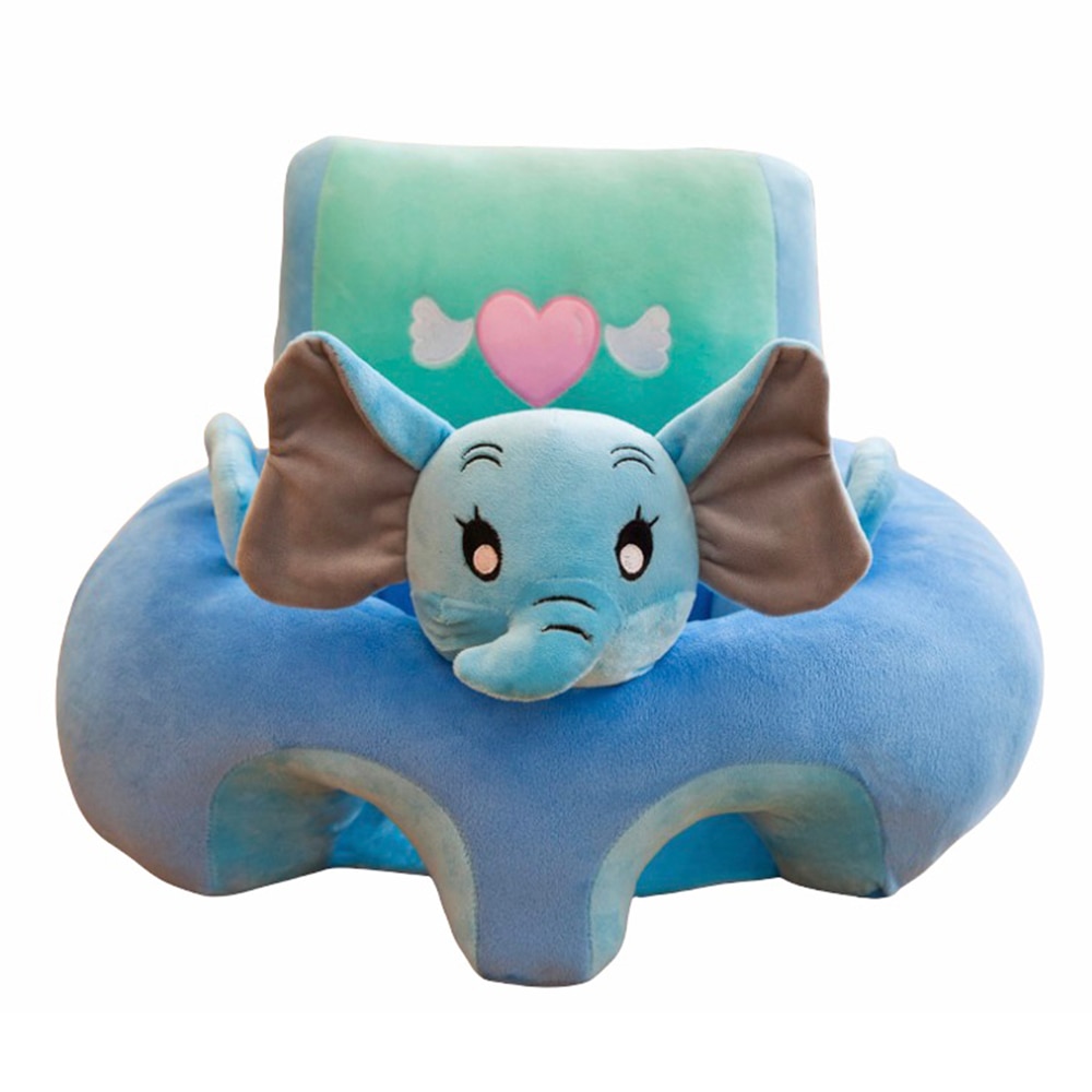 Fotoliu din plus pentru bebelusi cu spatar si suport de picioare, Elefantel, 55 cm, Albastru, FPS-09