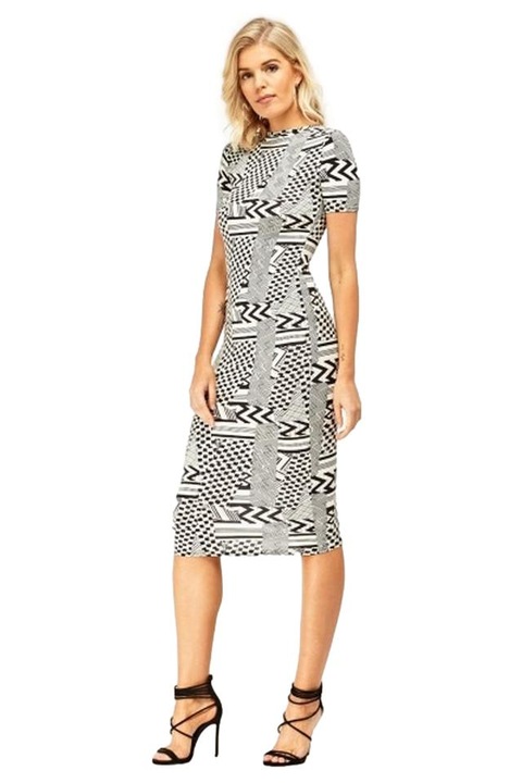 Rochie dama Tutti Frutti Aztec, Alb/Negru, S