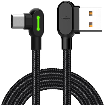 Cablu cu unghi rapid, Mcdodo Button LED LED 90 ° tip USB C 1,8m negru Cablu cu unghi rapid, Mcdodo Button LED LED 90 ° tip USB C 1,8m negru