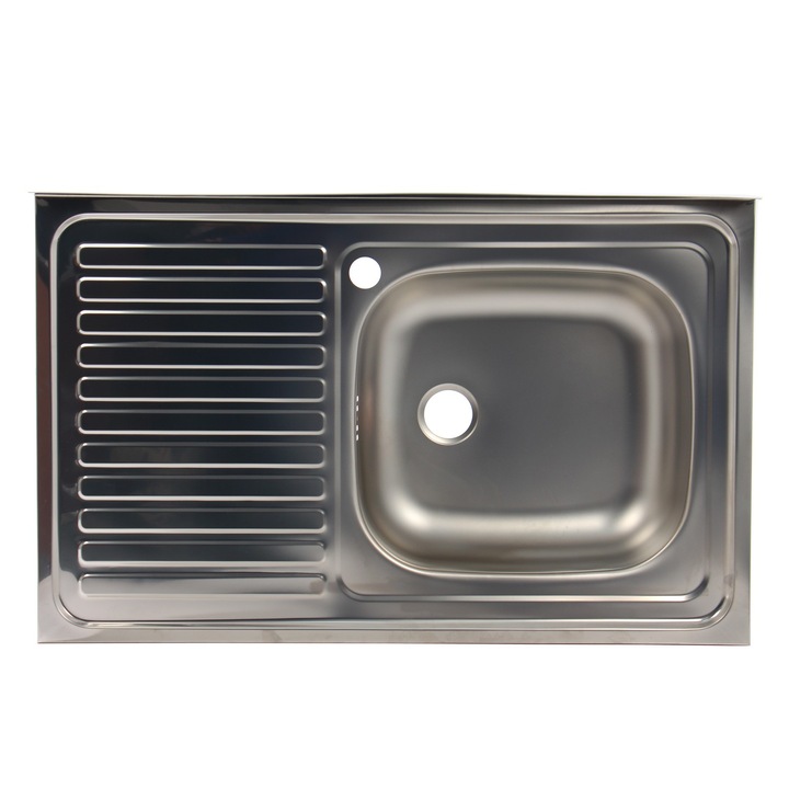 Chiuveta bucatarie inox DacEnergy©, forma dreptunghiulara, dimensiune 80x50x37 cm , cu picurator, culoare gri