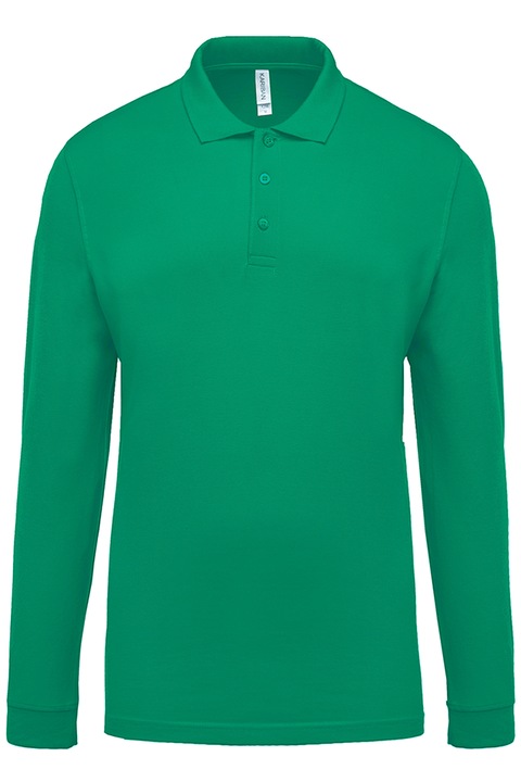 Kariban Pique K256 férfi póló, hosszú ujjú, 100% pamut, Zöld