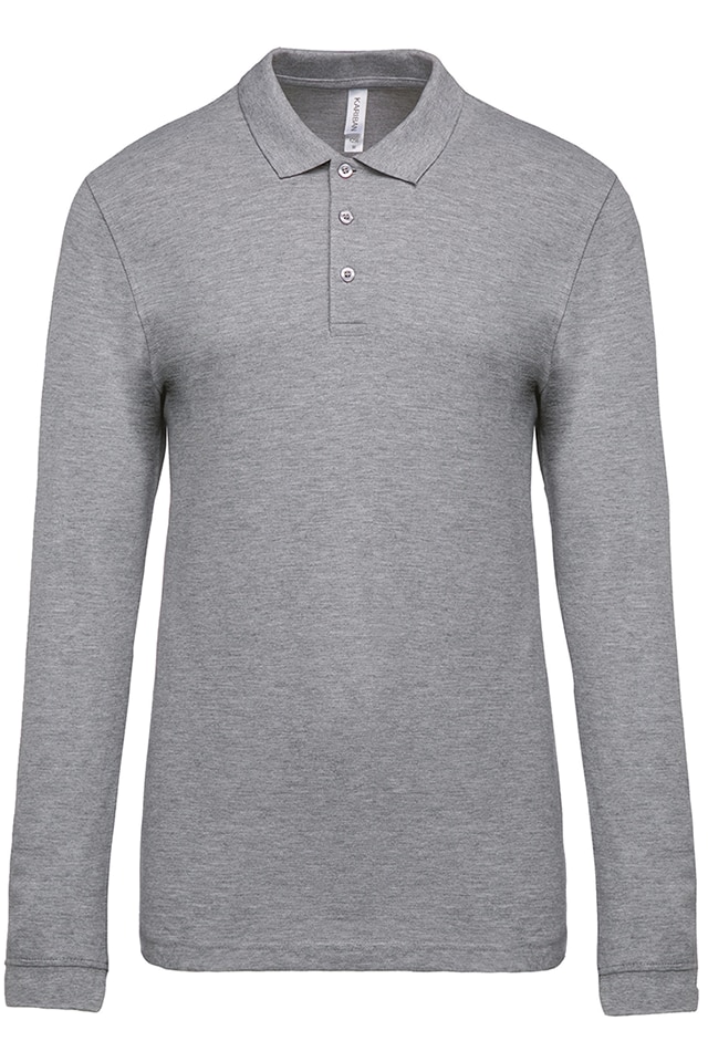 Tricou polo barbati, maneca lunga, bumbac 100%, Kariban Pique K256, Gri