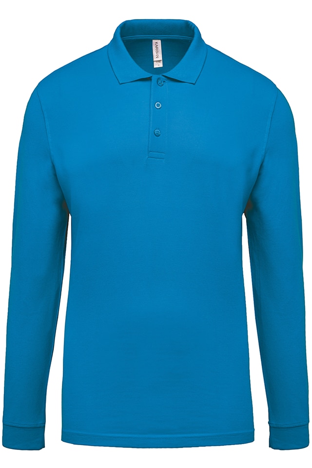 Tricou polo barbati, maneca lunga, bumbac 100%, Kariban Pique K256, Tropical Blue