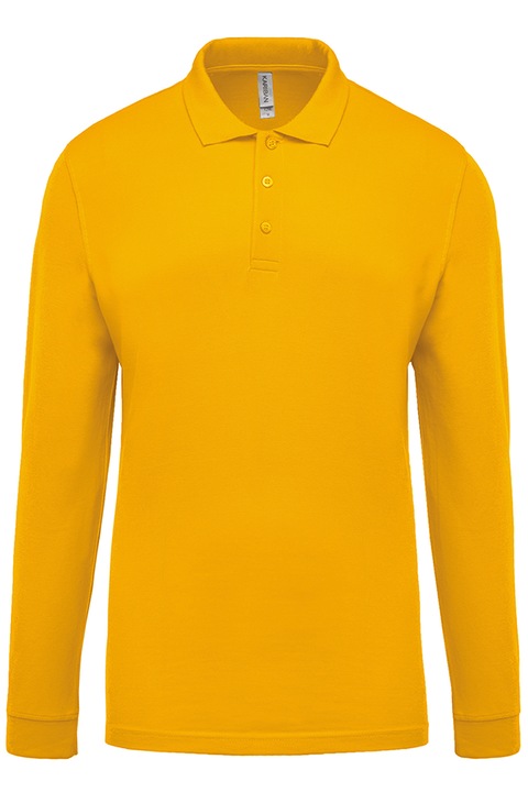 Kariban Pique K256 férfi póló, hosszú ujjú, 100% pamut, Sárga